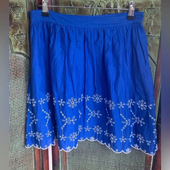 Vero Moda Womens 100% Cotton Cobalt Blue Embroidered Skirt Scalloped Hem Size Xs